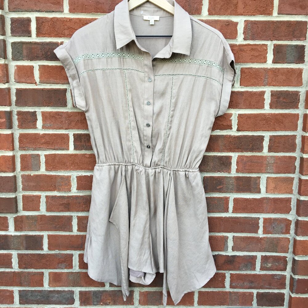 Kori America Shorts Romper Womens Small Mocha Tan Earthy Minimalist Asymmetrical